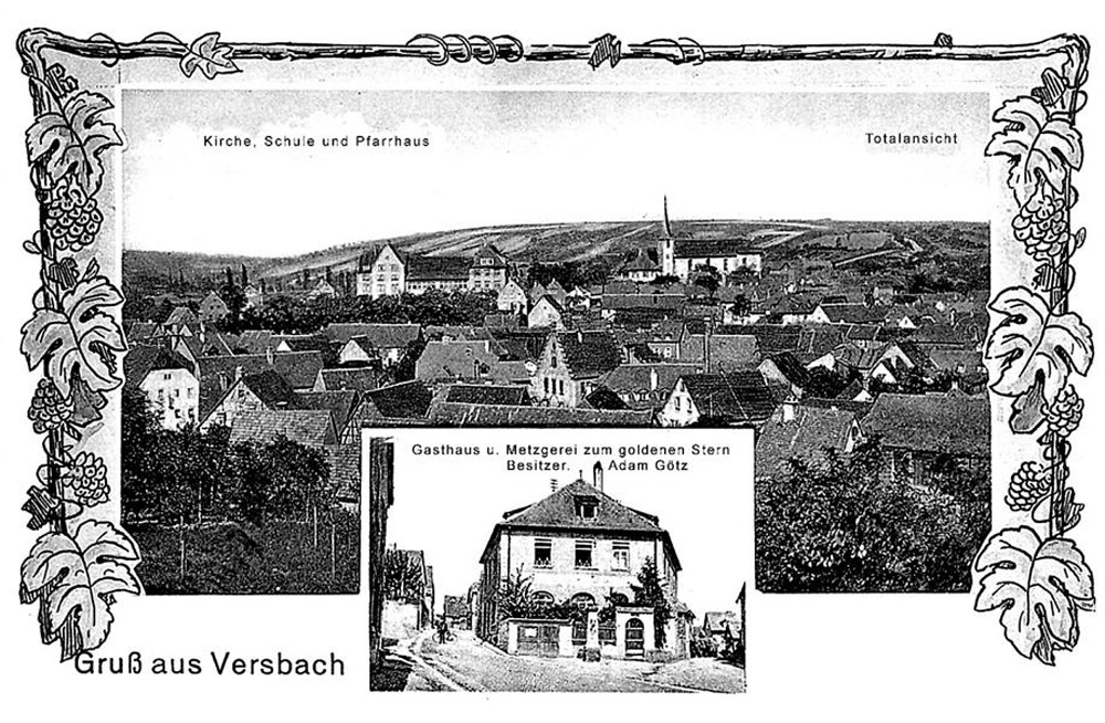 Historische Postkarte aus Versbach aus dem Jahr 1933.