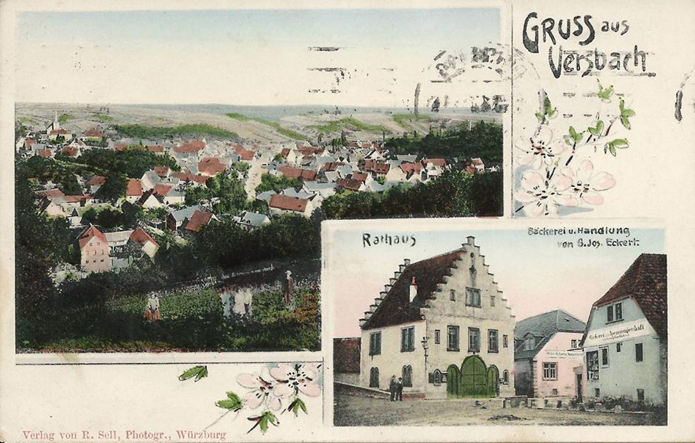 Historische Postkarte aus Versbach aus dem Jahr 1914.