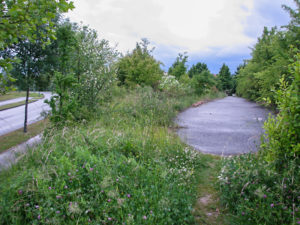 Die alte Verbindungsstraße (rechts) zwischen dem Heuchelhof und Rottenbauer neben der neuen Straße (links) durch das Gewerbegebiet.