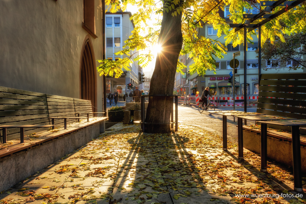 Herbstliches Gegenlicht im Bürgerspital Weingarten in der Semmelstraße.