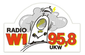 Radio W1 Aufkleber der zweiten von drei Generationen. Dieser dürfte ungefähr aus dem Jahr 1988 stammen.