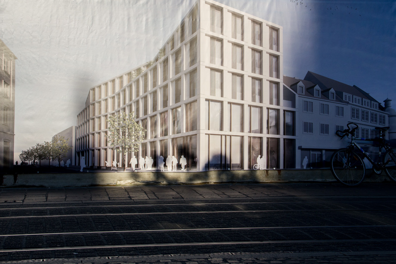 So soll das Gebäude an der Eichhornstraße aussehen, wenn es fertig ist (Grafik am Bauzau). Man sieht schon in der Entwurfsansicht recht gut, dass das Haus ein wenig "zu hoch" geraten ist.