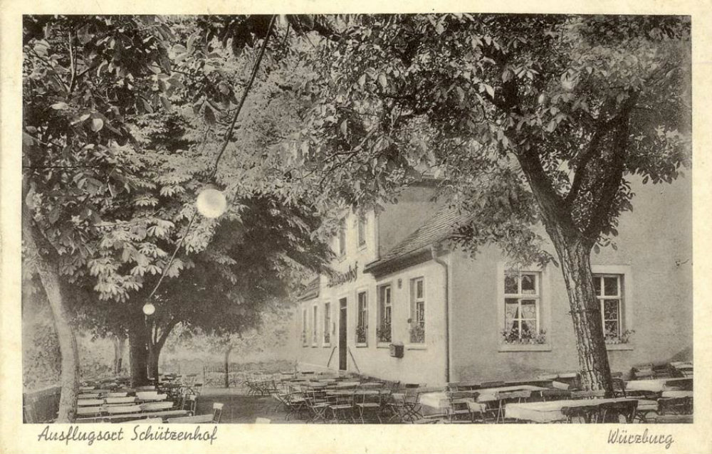 Alte Postkarte vom Schützenhof in Würzburg.