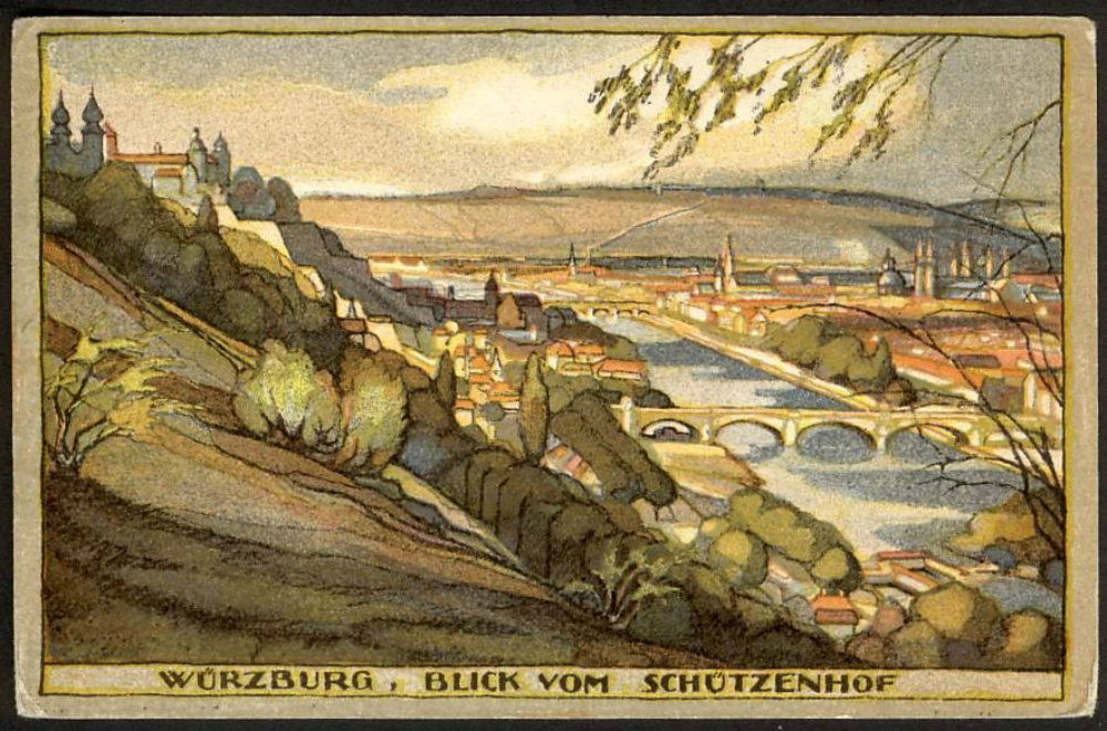 Alte Postkarte vom Schützenhof in Würzburg.