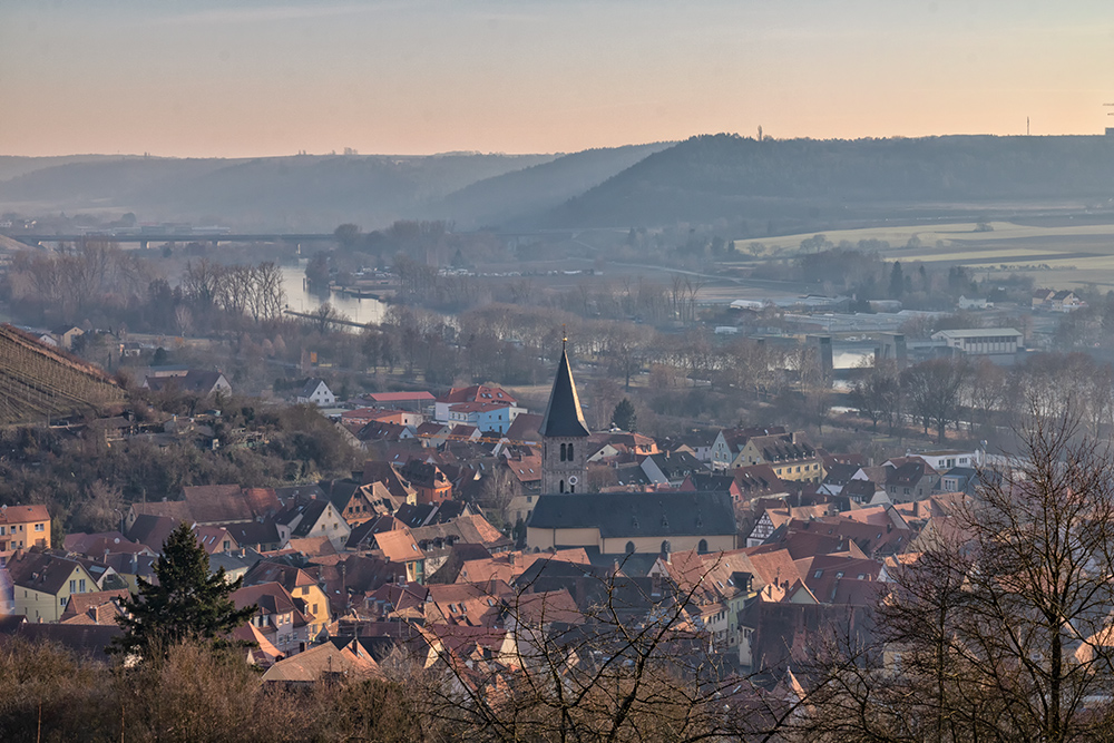 Blick auf Randersacker mit St. Stephanus.