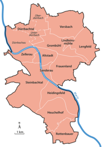 Die Würzburger Stadtteile (Grafik: Julia Breunig / Wuerzburgwiki.de)