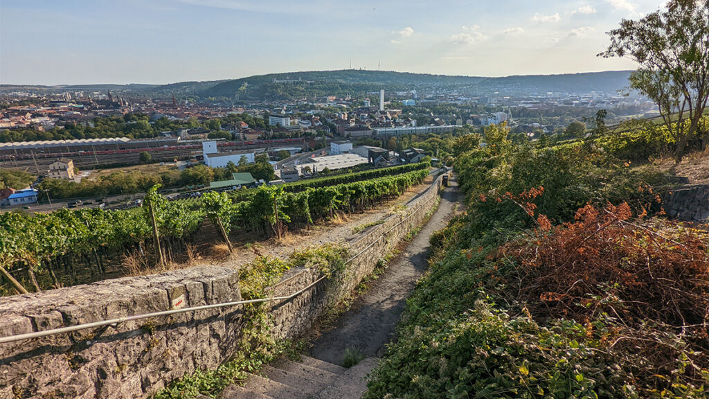 Auf dem Stein-Wein-Pfad durch die Weinberge am Würzburger Stein.